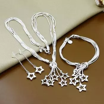 Женские комплекты ювелирных изделий из стерлингового серебра, серьги, браслет, ожерелье, элегантные роскошные модные простые свадебные аксессуары T010 белый