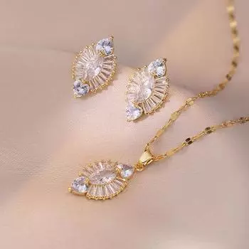 Женские комплекты ювелирных украшений с геометрическим цирконием золотого цвета, новинка 2023 года, модные серьги, ожерелье, свадебное платье, помолвка, аксессуары