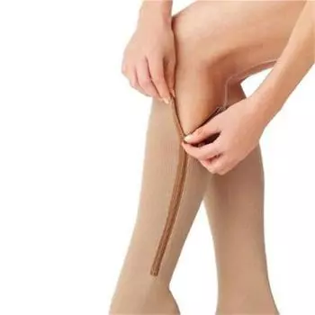 Женские компрессионные носки на молнии, поддерживающие ногу до колена, носки с открытым носком, модные и герметичные носки S/M чёрный