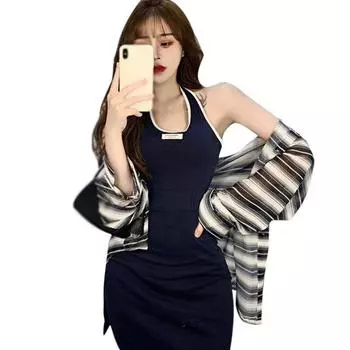 Женские контрастные цветные тонкие сексуальные платья без рукавов с разрезом на шее One Size One Size O