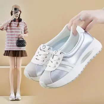 Женские корейские кроссовки для бега, увеличивающие рост, в стиле Форреста Гампа Q3606 — весна 2025 г. Дышащие повседневные кроссовки 36 бежевый/чёрный