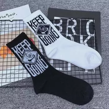 Женские корейские носки средней длины в студенческом стиле с японскими надписями белый