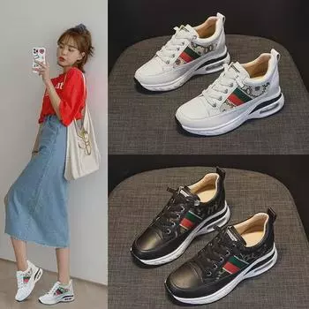 Женские корейские повседневные кроссовки Forrest Gump с толстой подошвой 7 см - Спортивная обувь белого цвета 36 белый