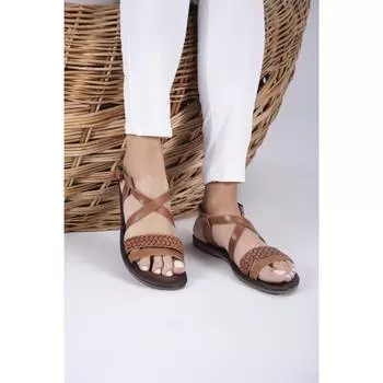 Женские коричневые вязаные сандалии из натуральной кожи с логотипом Повседневные сандалии в качественном стиле