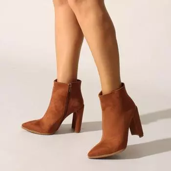 Женские коричневые замшевые ботинки и ботильоны