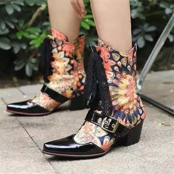 Женские короткие ботильоны из лакированной кожи с острым носком, толстый высокий каблук, разноцветные женские туфли на шнуровке с пряжкой, осень-зима46 35 чёрный