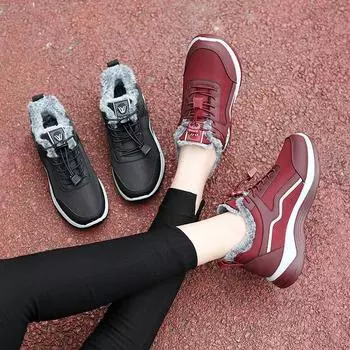 Женские короткие ботинки 2024 года, зимние кроссовки, повседневные, легкие, толстые, плюшевые, теплые, зимние ботинки, нескользящая хлопковая обувь для мам 35 чёрный