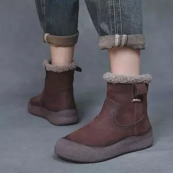 Женские короткие ботинки из нубука, овечьей шерсти и хлопка - зимний стиль 2024 года: Теплая, уютная, комфортная повседневная одежда на бархатной подкладке 37