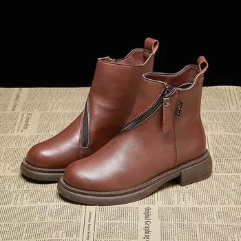 Женские короткие ботинки, модные дизайнерские ботинки из искусственной кожи с косой молнией, женские повседневные ботинки для ходьбы на толстом каблуке 35 чёрный