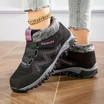 Женские короткие ботинки на платформе, повседневные альпинистские ботинки на плюшевой подкладке, удобные ботильоны 35 ярко-розовый/чёрный