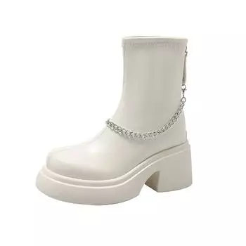 Женские короткие ботинки на толстой подошве, новые модные ботинки на молнии сзади с цепочкой, туфли на платформе, осенне-зимние женские ботинки на квадратном высоком каблуке 38
