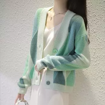 Женские короткие цветные вязанные открытые кардиганы свитер топ one size синий