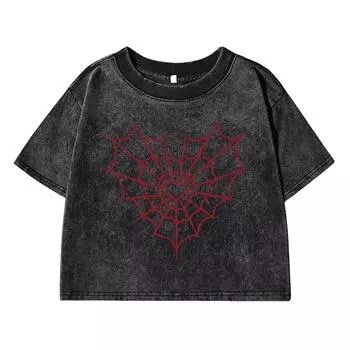 Женские короткие футболки с принтом паутины Loveprinting, летняя футболка, дышащая, с круглым вырезом, мягкая одежда с эффектом потертости M
