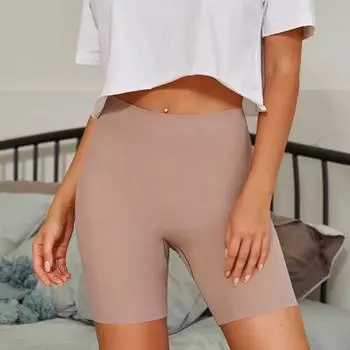 Женские короткие леггинсы с высокой талией, бесшовные леггинсы, мягкие удобные шорты с контролем живота для повседневной носки S бежевый