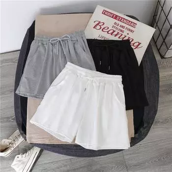 Женские короткие летние тонкие брюки с высокой талией, свободные, большого размера, тонкие, широкие, трапециевидные, повседневные спортивные брюки S чёрный