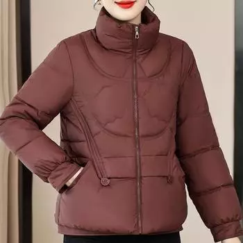 Женские короткие пальто Зимняя верхняя одежда с воротником-стойкой Элегантная женская куртка Повседневная свободная толстая теплая парка M чёрный