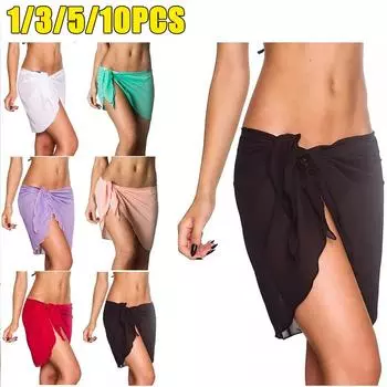 Женские короткие парео купальники накидки пляжные бикини накидки прозрачные короткие юбки шифон шарф накидки для купальников 1PCS чёрный