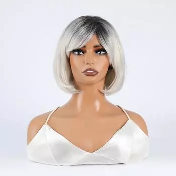 Женские короткие прямые синтетические парики боб для женщин, пушистые белые, черные, серые, серебряные парики, косплей, вечерние, повседневные, термостойкие волокна, волосы черный серый