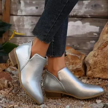 Женские короткие сапоги 2024 года, модные туфли-челси с острым носком и толстым каблуком, однотонные туфли до щиколотки в готическом ковбойском стиле, женские сапоги на молнии 37 бежевый