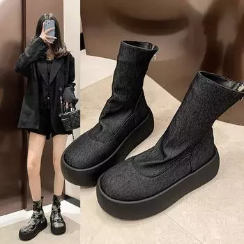 Женские короткие сапоги для верховой езды на платформе Muffin, осенне-зимние, новые сапоги Chelsea в английском стиле до середины голени 35 чёрный