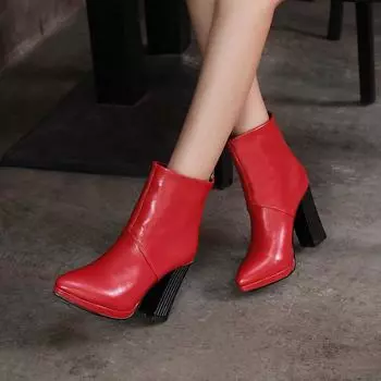 Женские короткие сапоги на высоком каблуке осень и зима новые короткие сапоги на толстом каблуке с острым носком большого размера 34 чёрный