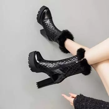 Женские короткие сапоги на высоком каблуке, осень и зима, новые, водонепроницаемые, на толстом каблуке, однотонные, маленькие, ароматные, ветреные, большого размера, короткие сапоги 34 белый