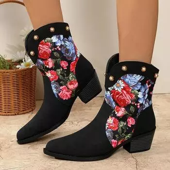 Женские короткие сапоги с острым носком и принтом, замшевые туфли в стиле ретро для женщин, тренд 2024 года, зимние дизайнерские ботинки челси Botas Mujer 36