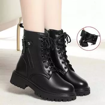 Женские короткие сапоги, весенние и осенние туфли на среднем каблуке, женские сапоги на толстом каблуке 40 чёрный