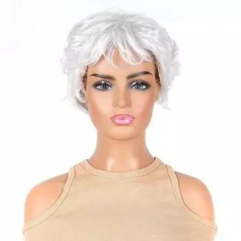 Женские короткие серебристо-белые синтетические парики для женщин, кудрявый парик с челкой, женские, для мамочек, на каждый день, для вечеринок, косплей, натуральные волосы, термостойкие парики белый