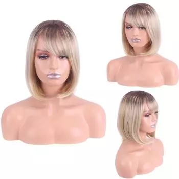 Женские короткие синтетические парики боб для женщин, коричневый блондин с омбре, парик с челкой, естественный вид, косплей, вечерние, повседневные, термостойкие волокна, парики золотисто-коричневый