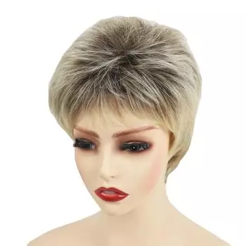 Женские короткие синтетические парики с челкой, прямые, пушистые, светлые, каштановые волосы с темными корнями, парики для вечеринок и повседневного ношения, термостойкое волокно света блондинка