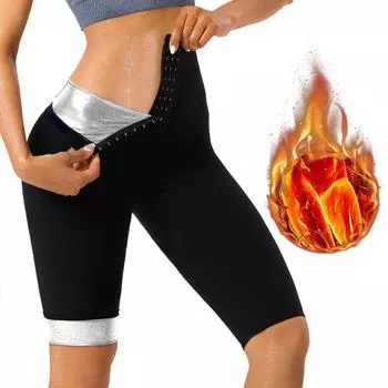 Женские короткие спортивные штаны для сауны с высокой талией для тренировок, фитнеса, формирователя тела, корректирующее белье для похудения, корректирующее белье для живота, термолеггинсы S/M чёрный/синий