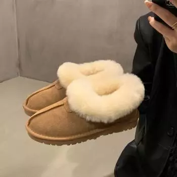 Женские короткие теплые и нескользящие хлопковые туфли на толстой подошве на осень и зиму 35 чёрный