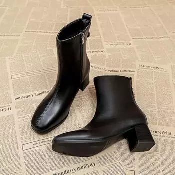 Женские короткие туфли, черные, зима 2024, большие размеры, теплые ботинки, тренд, предложение, осень, новинка, акция, женские ботильоны из искусственной кожи 34