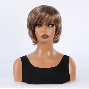 Женские короткие волнистые синтетические парики для женщин, коричневый блондин с омбре, парик с челкой, косплей, вечерние, повседневные, термостойкие волокна, волосы золотисто-коричневый