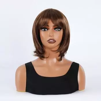 Женские короткие волнистые синтетические парики для женщин, коричневый, блонд, парик Боб с челкой, косплей, вечерние, повседневные, термостойкие волокна, волосы золотисто-коричневый