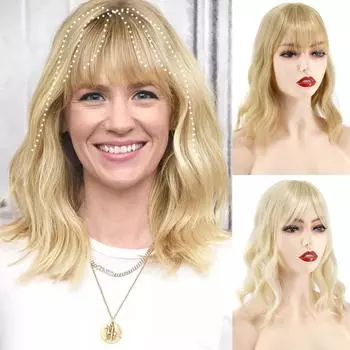 Женские короткие волосы MERISIHAIR с челкой, натуральный волнистый парик из синтетического волокна на клипсе, подходит для косплея, вечеринки, повседневного использования