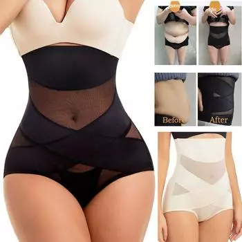 Женские корректирующие трусики для контроля живота, корректирующие трусики с высокой талией, корректирующее нижнее белье, утягивающие трусы для похудения, корректирующие трусы L чёрный