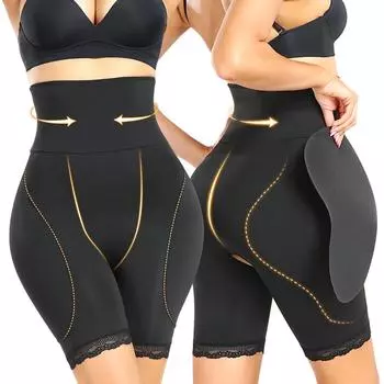 Женские корректирующие трусики с мягкой подкладкой для женщин, увеличивающие ягодицы, шорты с контролем живота, шорты со шнуровкой на бедрах S чёрный
