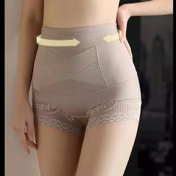 Женские корректирующие трусики с высокой талией, подтягивающие живот, брюки с подтяжкой бедер, брюки с кружевной нижней частью, корректирующие бедра, контрольные трусики M чёрный