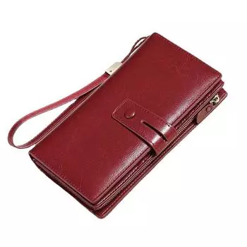 Женские кошельки Европа и Америка RFID-кошелек Женский кожаный кошелек с длинной молнией Кошелек большой емкости Клатч бордовый