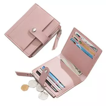 Женские кошельки из искусственной кожи, женский кошелек, мини-засов, однотонный держатель для нескольких карт, короткие кошельки для монет, тонкий маленький кошелек, застежка-молния светло-синий