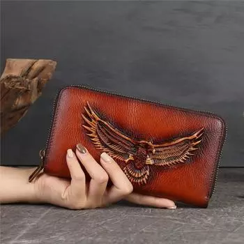 Женские кошельки Johnature из натуральной яловой кожи с тиснением в стиле ретро, длинный кошелек ручной работы коричневый