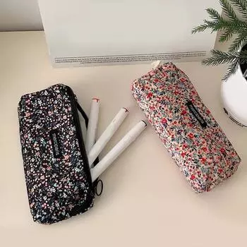 Женские косметички с цветами для девочек, пенал для девочек, студенческие корейские кавайные чехлы с вышивкой для девочек, сумка для хранения кистей для макияжа