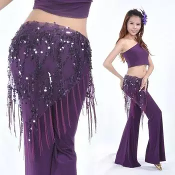 Женские костюмы для танца живота Треугольный шарф Пояс для танца живота Кисточка Блестки Набедренный шарф темно-синий