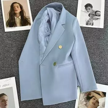 Женские костюмы, пиджаки на весну и осень, корейская мода, пальто, британские формальные деловые пиджаки, повседневный двубортный бежевый пиджак S белый