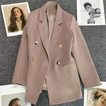 Женские костюмы, пиджаки на весну и осень, корейская мода, пальто, британские формальные деловые пиджаки, повседневный двубортный бежевый пиджак S бордовый