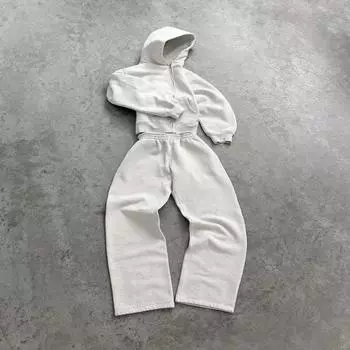 Женские костюмы Y2k серый простой серый комплект с капюшоном для мужчин и женщин повседневная свободная одежда 2K для пар свитшот S