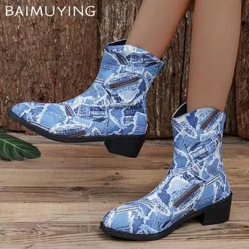 Женские ковбойские ботильоны с острым носком, дизайнерские туфли на среднем каблуке, трендовые массивные туфли-лодочки, зимние ботинки Chelea, новые женские ботинки 36