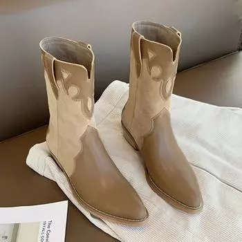 Женские ковбойские ботильоны в стиле ретро в британском стиле с острым носком на толстом каблуке, модная женская обувь 2024 года, осень-зима 35 хаки